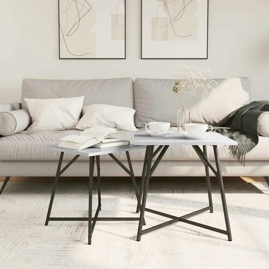 Ensemble de tables d'appoint 2 pcs Gris Sonoma et noir - 4