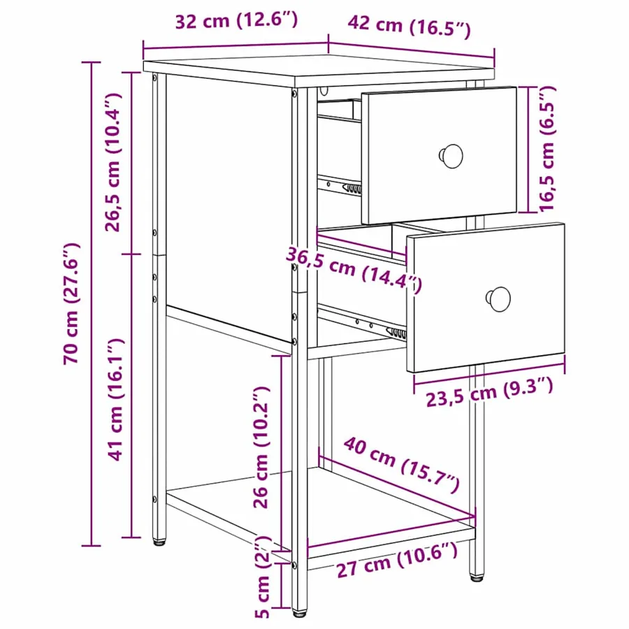 Cabinet de chevet 2 pc chêne artisanal 32 x 42 x 70 cm - 13