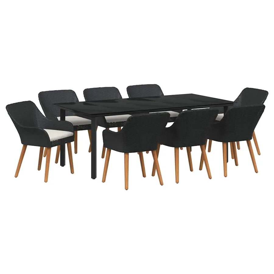 Ensemble de salle à manger pour jardin 9 pcs Noir polyrotin - 2