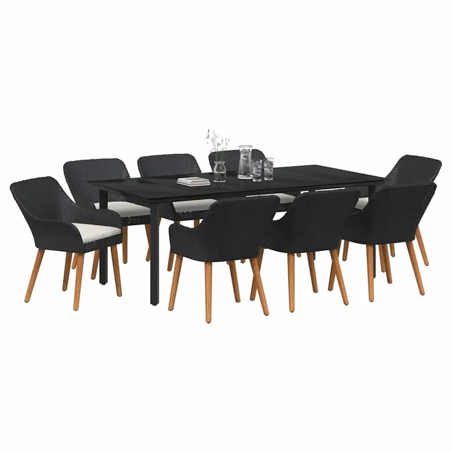 Ensemble de salle à manger pour jardin 9 pcs Noir polyrotin - 3