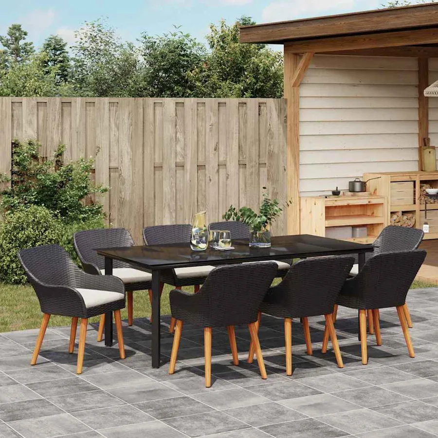 Ensemble de salle à manger pour jardin 9 pcs Noir polyrotin - 4