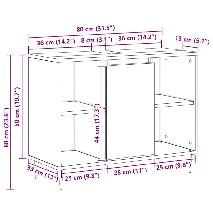 Cabinet de salle de bain Chêne artisanal 80 x 33 x 60 cm - 15