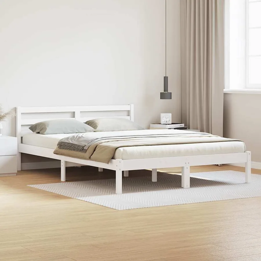 Cadre de lit Blanc 225,5 x 145,5 x 69,5 cm Bois de Pin Massif