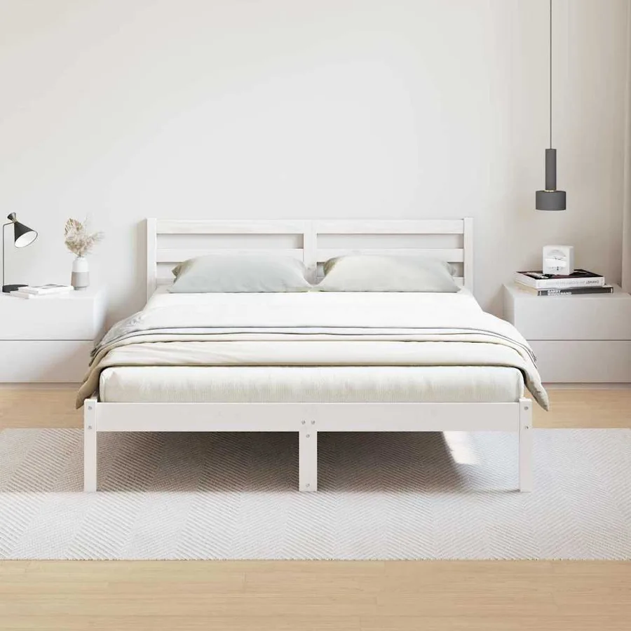 Cadre de lit Blanc 225,5 x 145,5 x 69,5 cm Bois de Pin Massif - 4