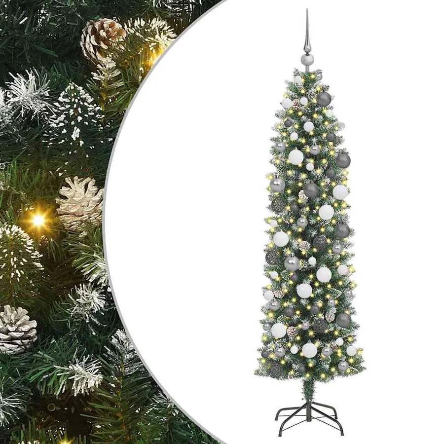 Arbre de Noël artificiel slim avec 300 LED Vert et blanc 180 cm - 2