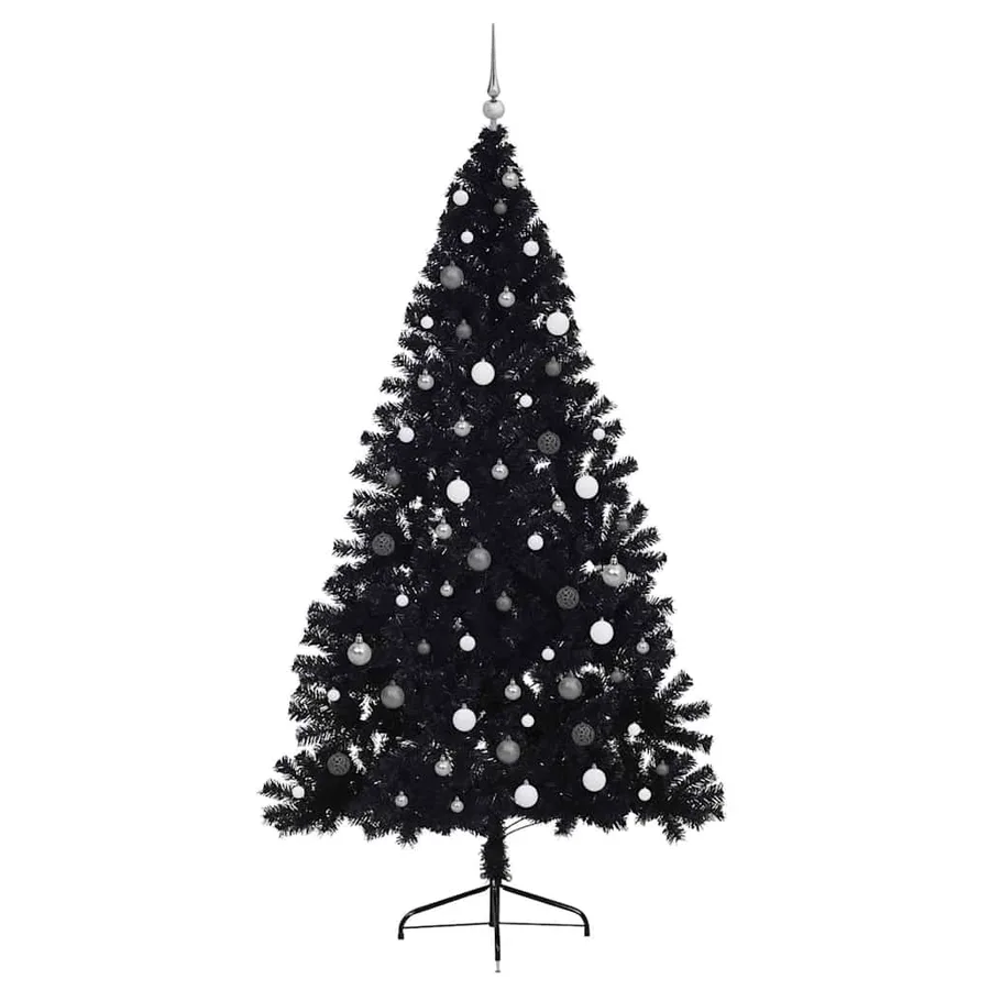 Sapin de Noël artificiel pré-éclairé Noir 240 cm PVC - 5