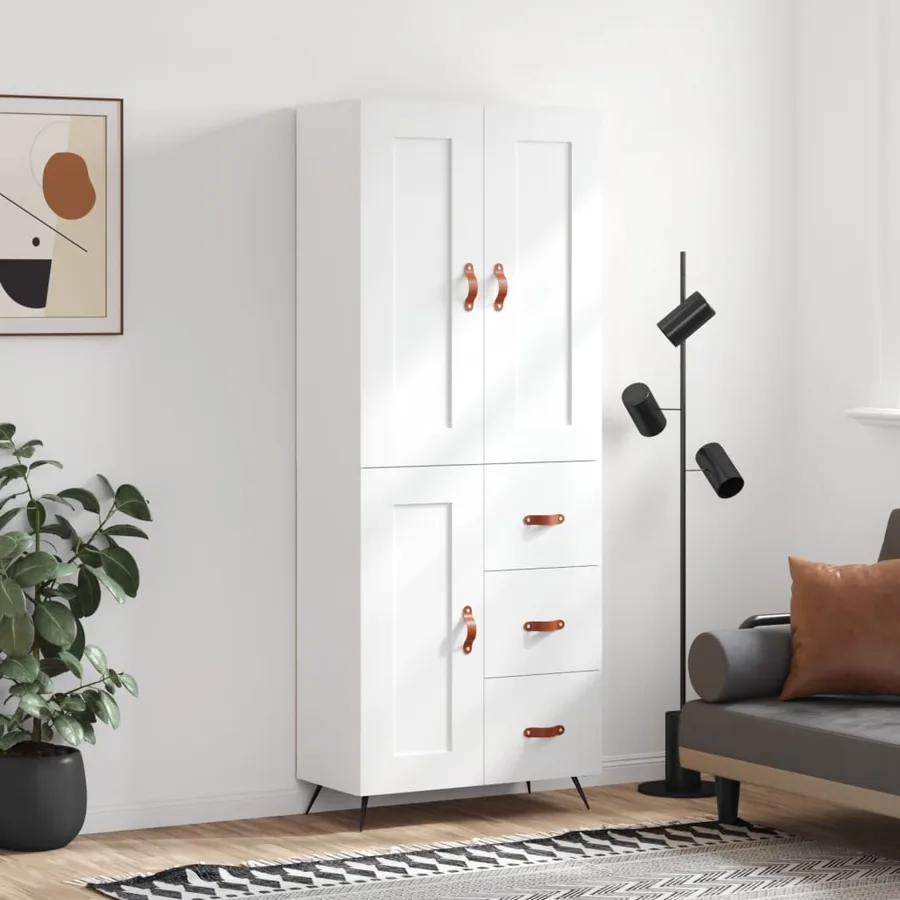 Buffet haut Blanc 69,5x34x180 cm Bois d'ingénierie