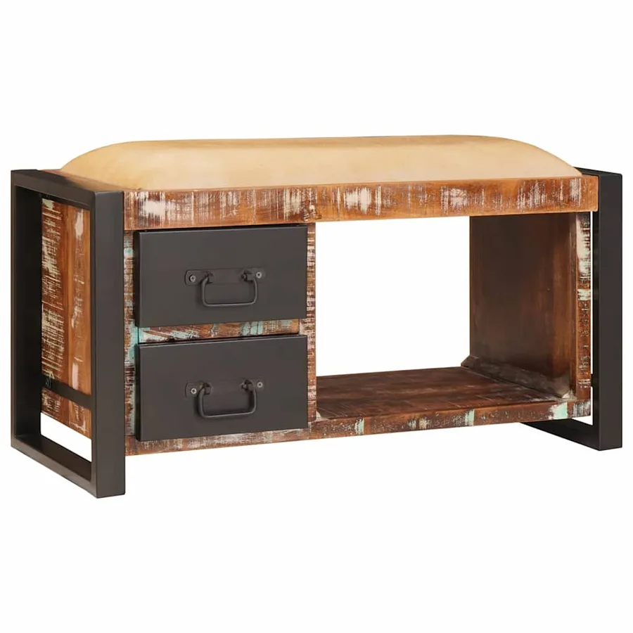 Banc de rangement Multicolore Bois massif de récupération - 3