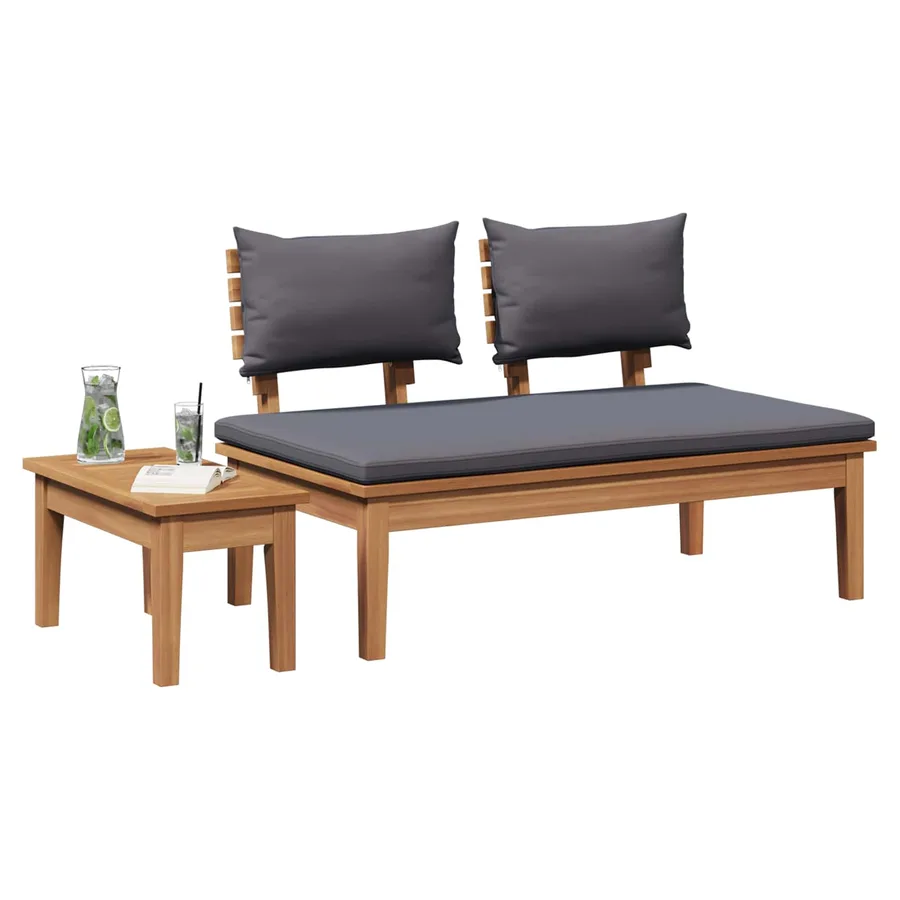 Ensemble banc et table de jardin 2 pcs Gris et marron - 3