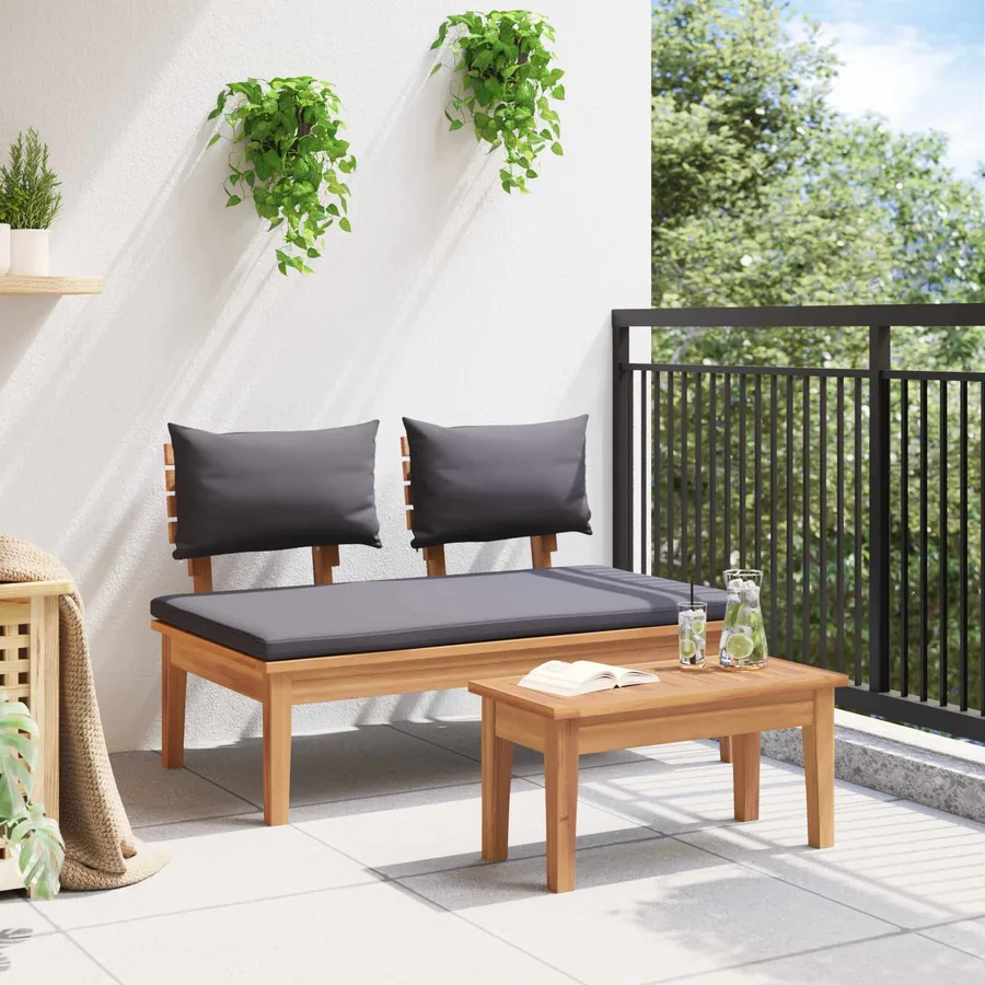 Ensemble banc et table de jardin 2 pcs Gris et marron - 4