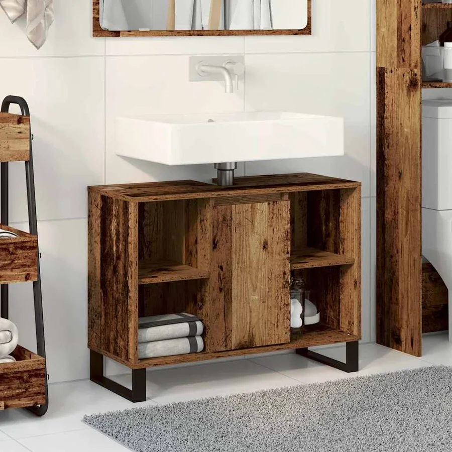 Cabinet de salle de bain avec porte Bois Ancien 80 x 33 x 60 cm