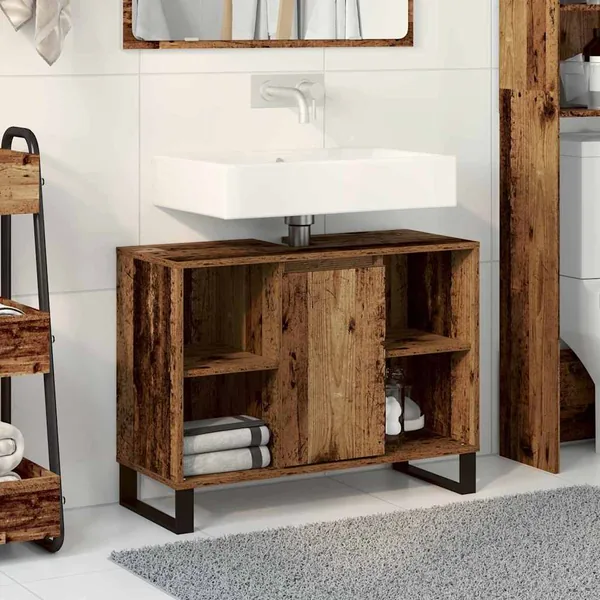 Cabinet de salle de bain avec porte Bois Ancien 80 x 33 x 60 cm