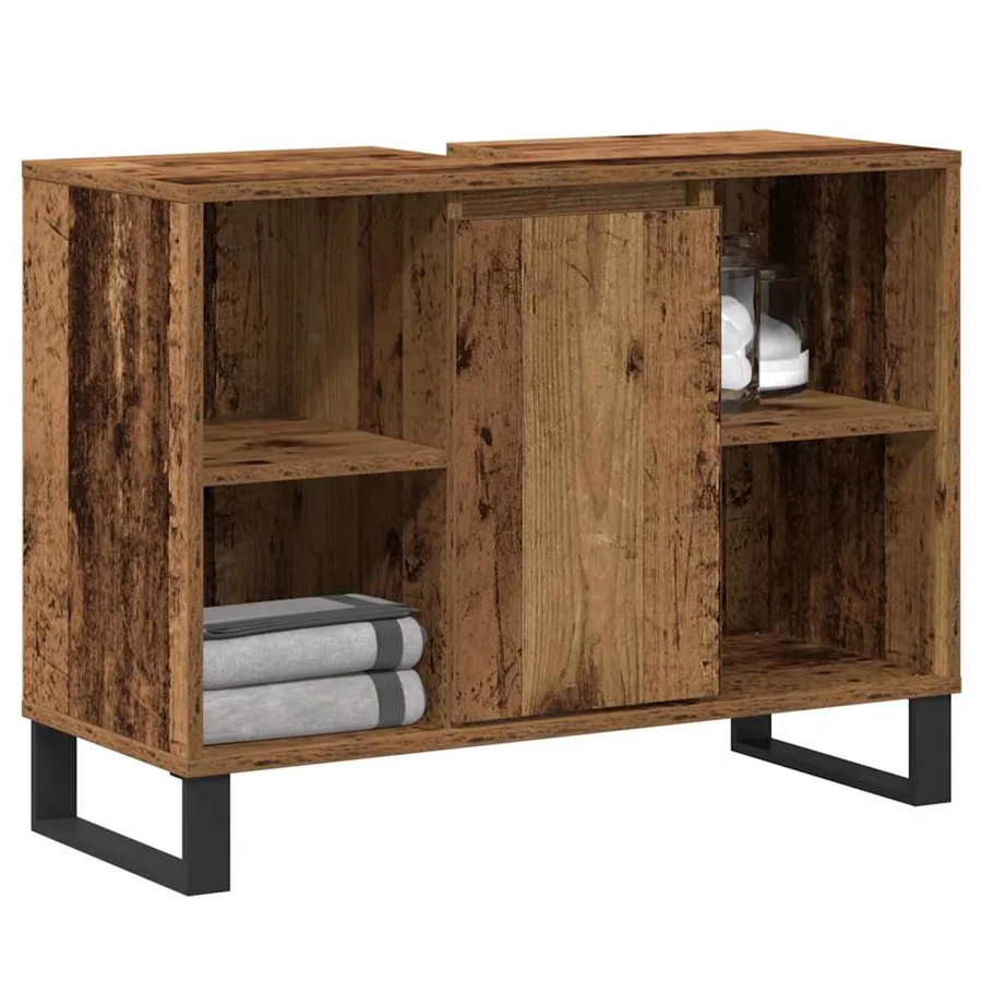 Cabinet de salle de bain avec porte Bois Ancien 80 x 33 x 60 cm - 3