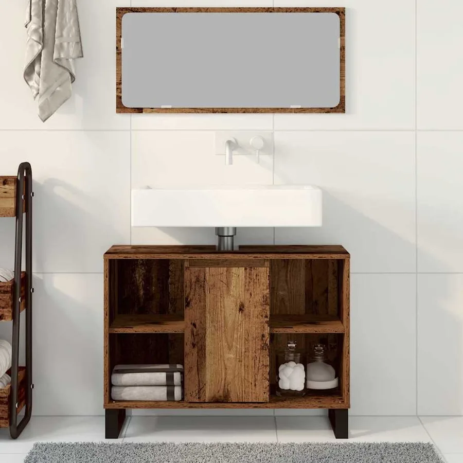 Cabinet de salle de bain avec porte Bois Ancien 80 x 33 x 60 cm - 4