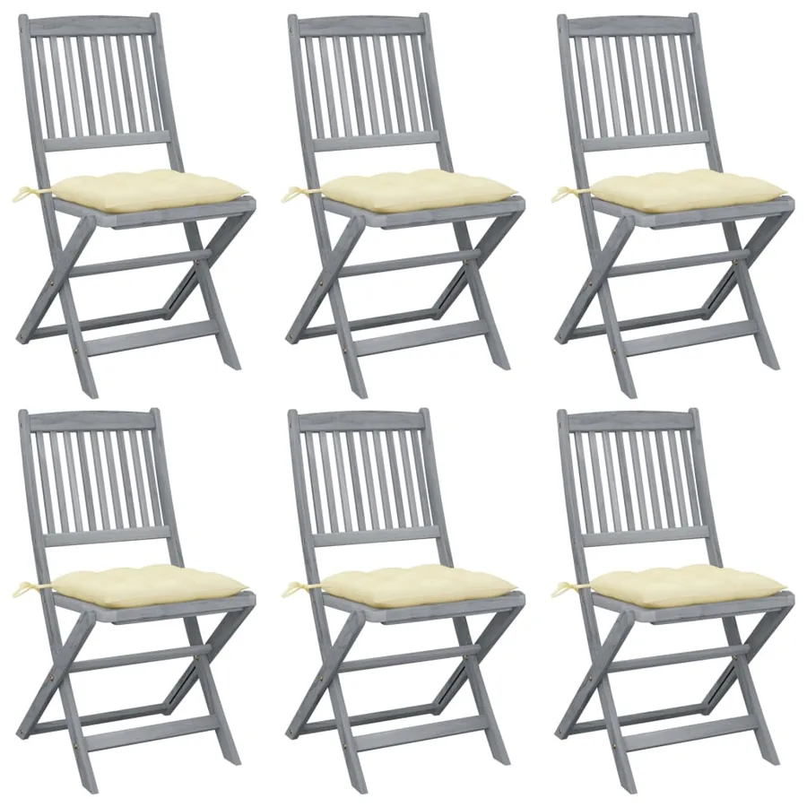 Chaises pliables d'extérieur lot de 6 et coussins Bois d'acacia
