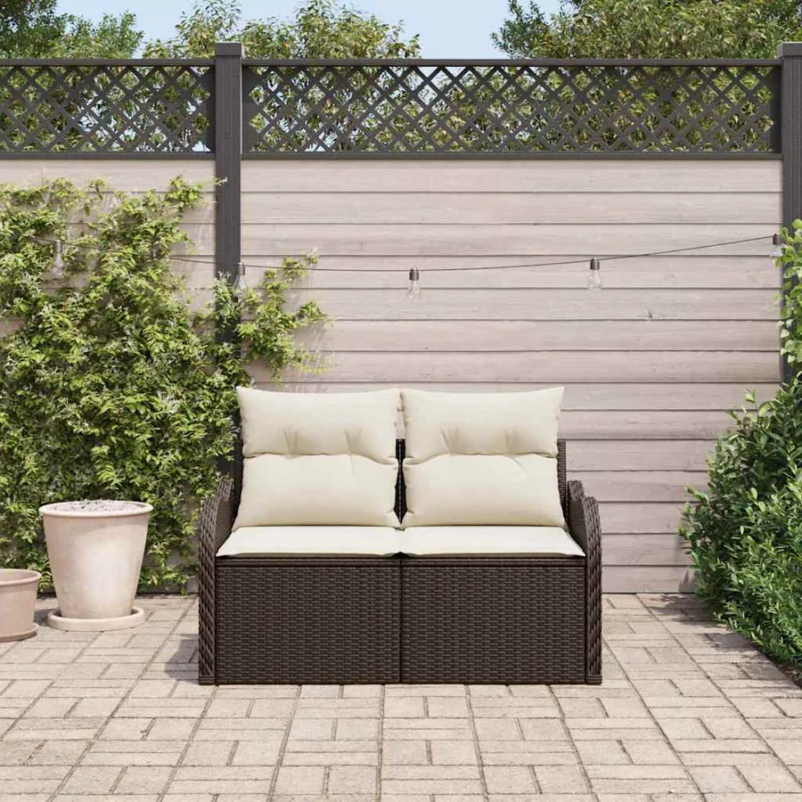 Canapé de jardin avec coussin Marron 121 x 62 x 69cm polyrotin - 3