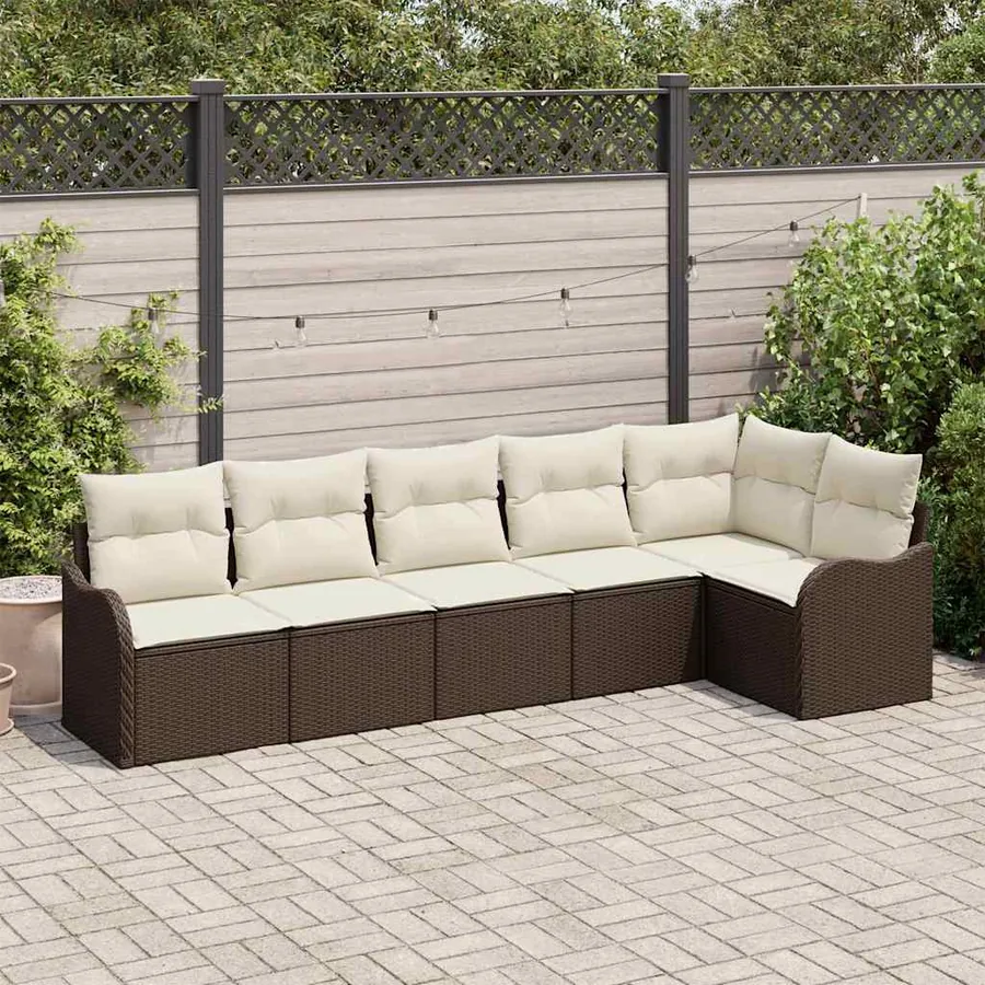 Ensemble de canapé de jardin 6 pcs Marron polyrotin