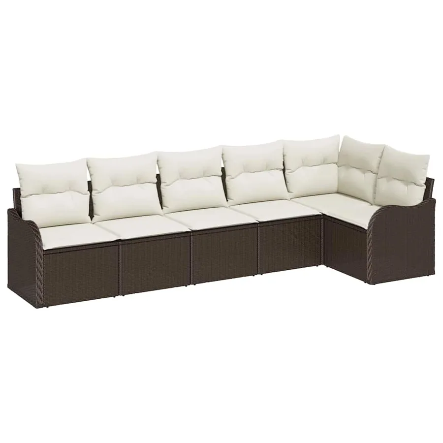 Ensemble de canapé de jardin 6 pcs Marron polyrotin - 2