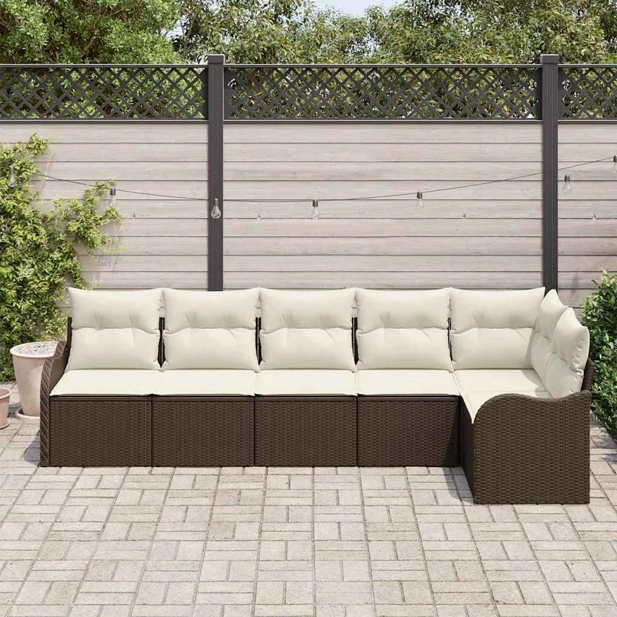 Ensemble de canapé de jardin 6 pcs Marron polyrotin - 3
