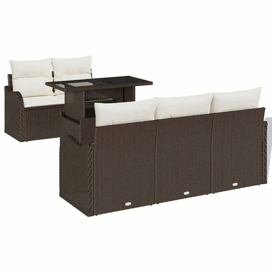 Ensemble de canapé de jardin 6 pcs Marron polyrotin - 2