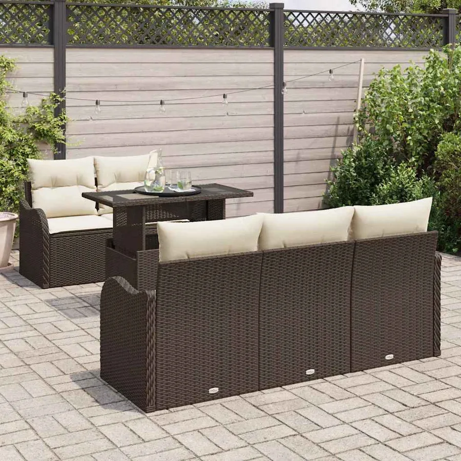 Ensemble de canapé de jardin 6 pcs Marron polyrotin - 3