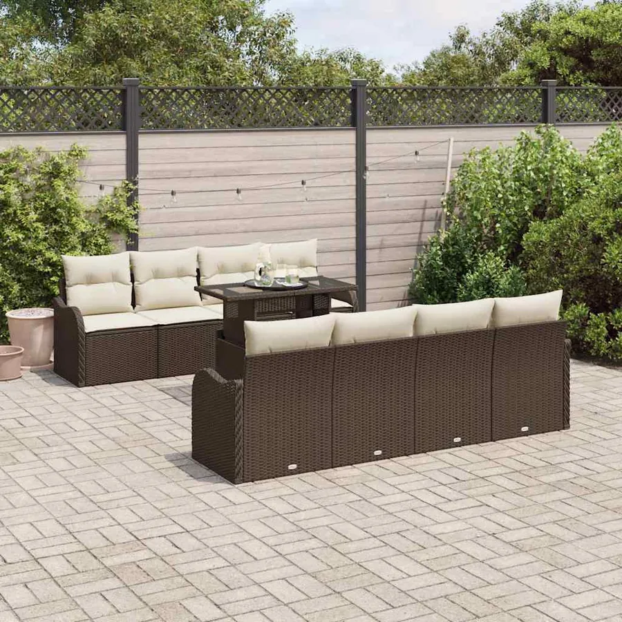 Ensemble de canapé de jardin 7 pcs Marron polyrotin