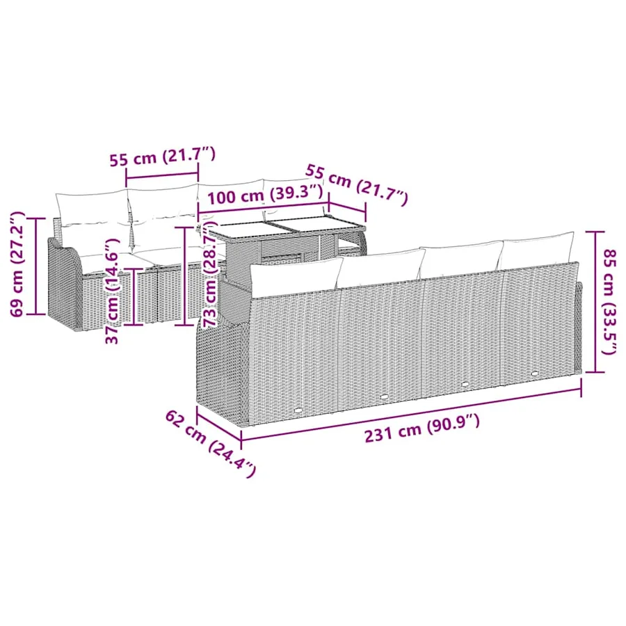 Ensemble de canapé de jardin 7 pcs Marron polyrotin - 10