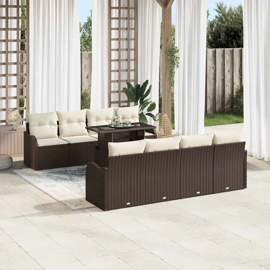 Ensemble de canapé de jardin 7 pcs Marron polyrotin - 3
