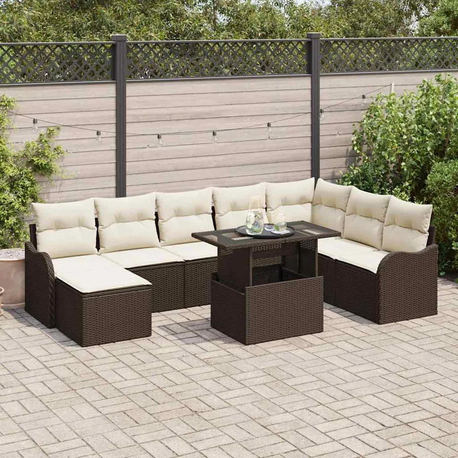 Ensemble de canapé de jardin 9 pcs Marron Poly rotin