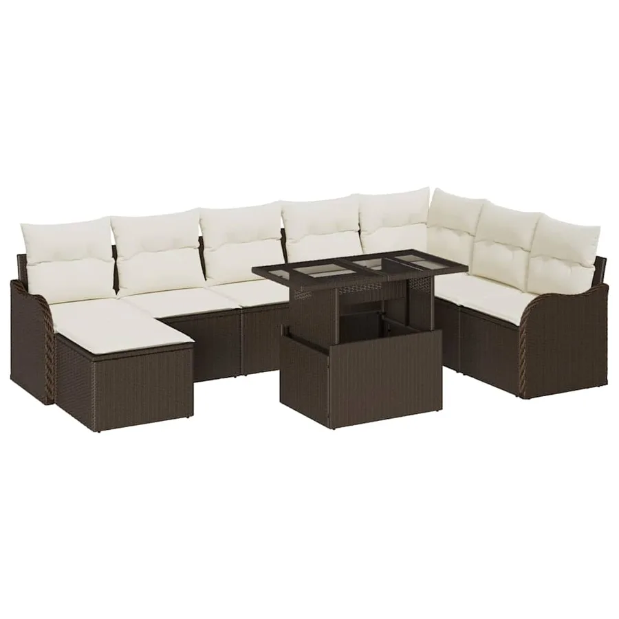 Ensemble de canapé de jardin 9 pcs Marron Poly rotin - 2