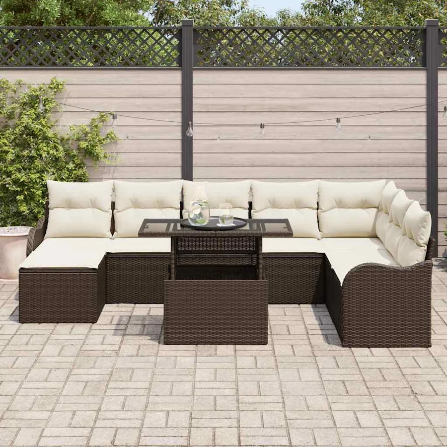 Ensemble de canapé de jardin 9 pcs Marron Poly rotin - 3
