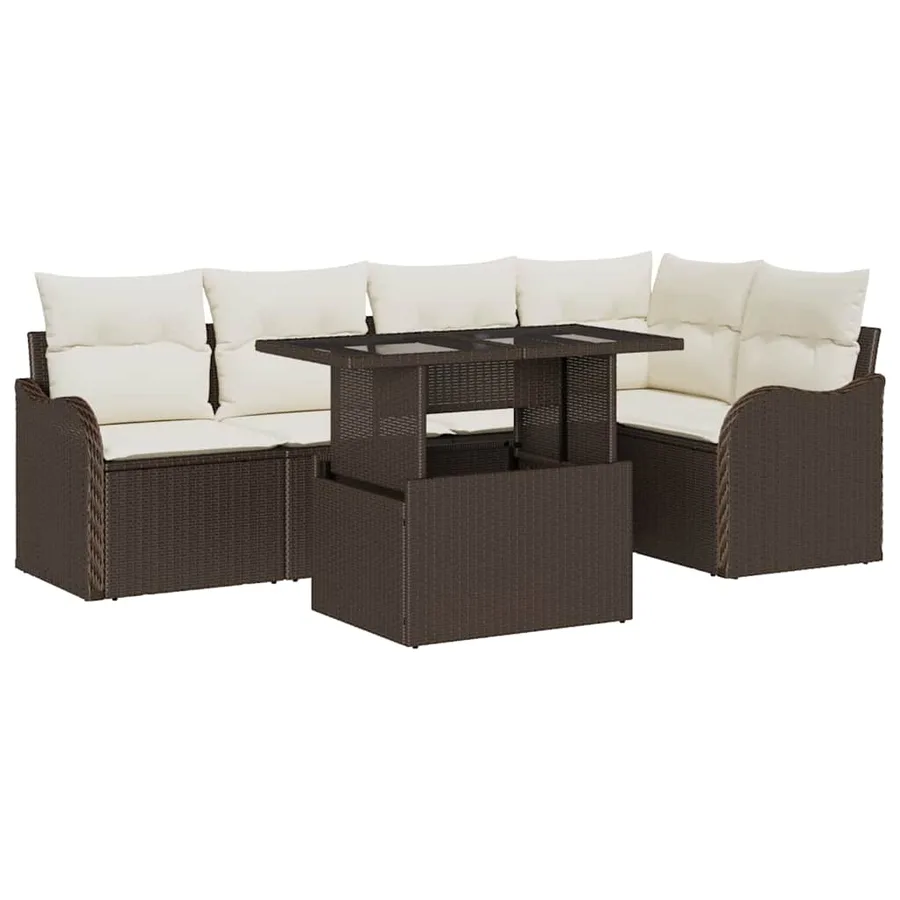 Ensemble de salle à manger avec coussin 6 pcs Marron Poly rotin - 2