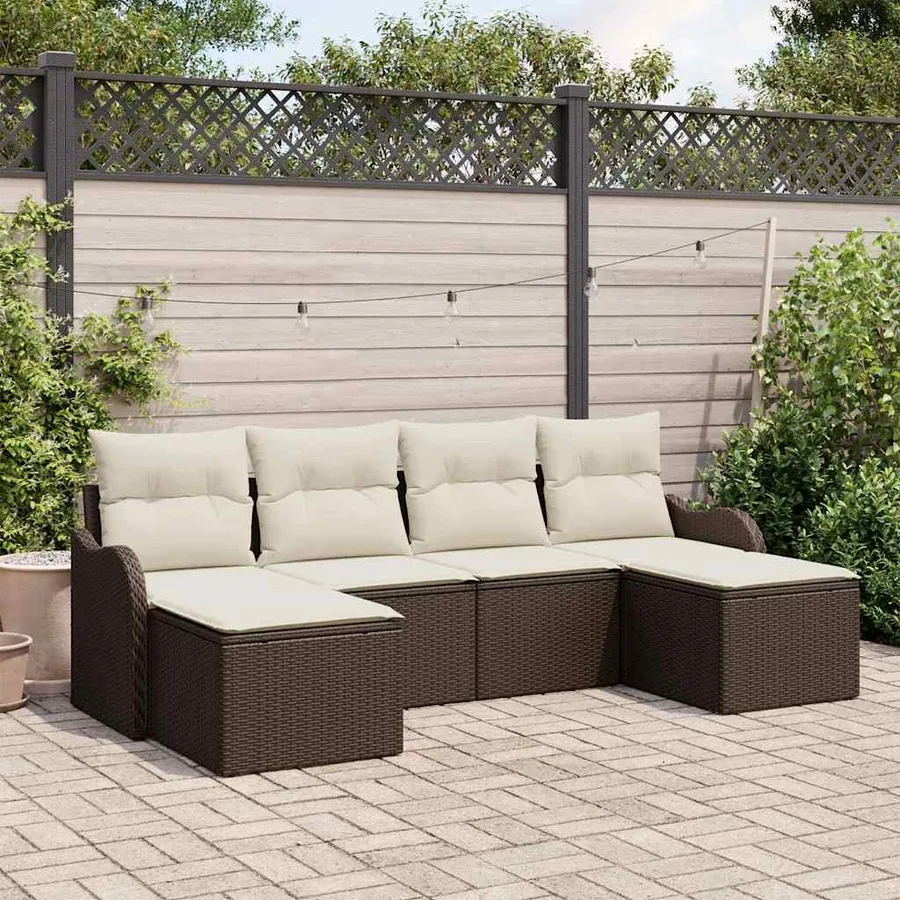 Ensemble de canapé de jardin 6 pcs Marron Poly rotin