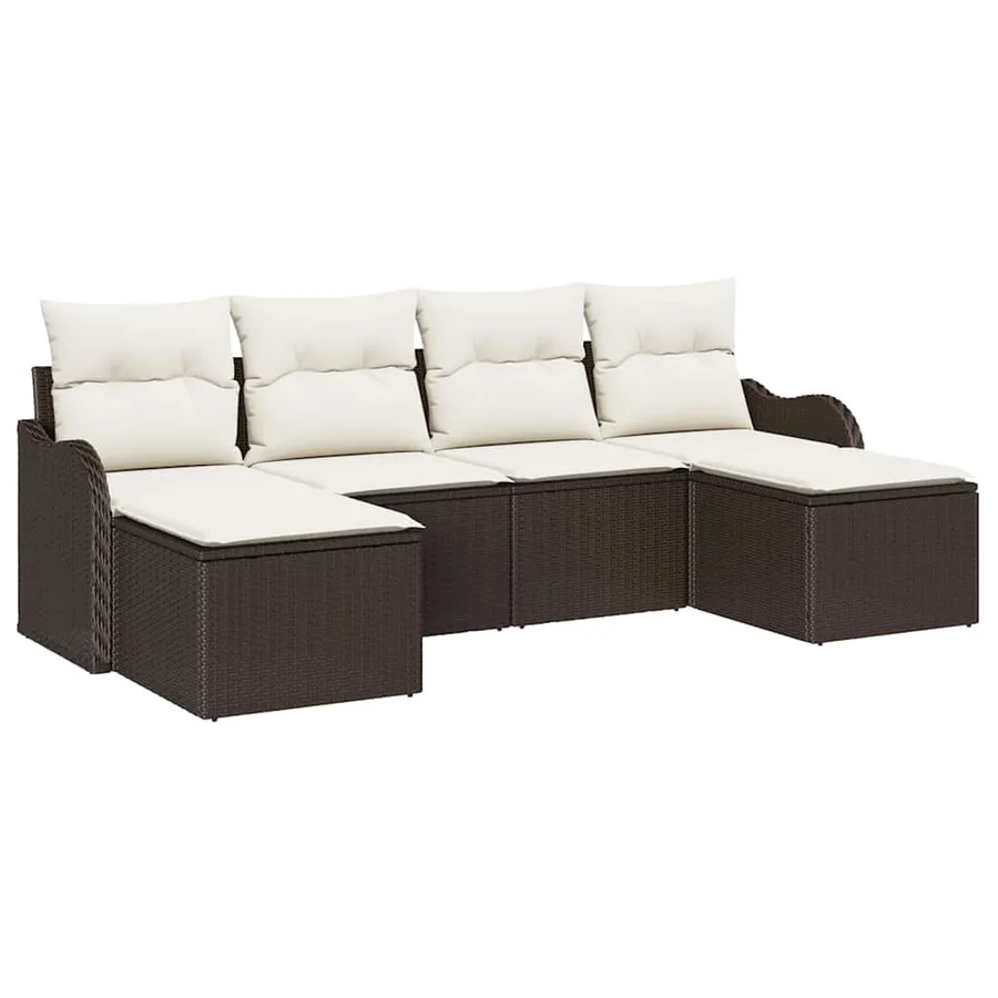Ensemble de canapé de jardin 6 pcs Marron Poly rotin - 2
