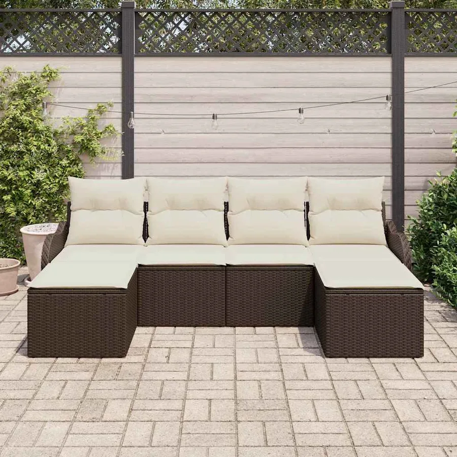 Ensemble de canapé de jardin 6 pcs Marron Poly rotin - 3