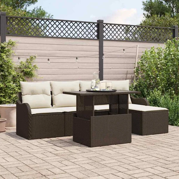Ensemble de canapé de jardin 6 pcs Marron Polyrotin
