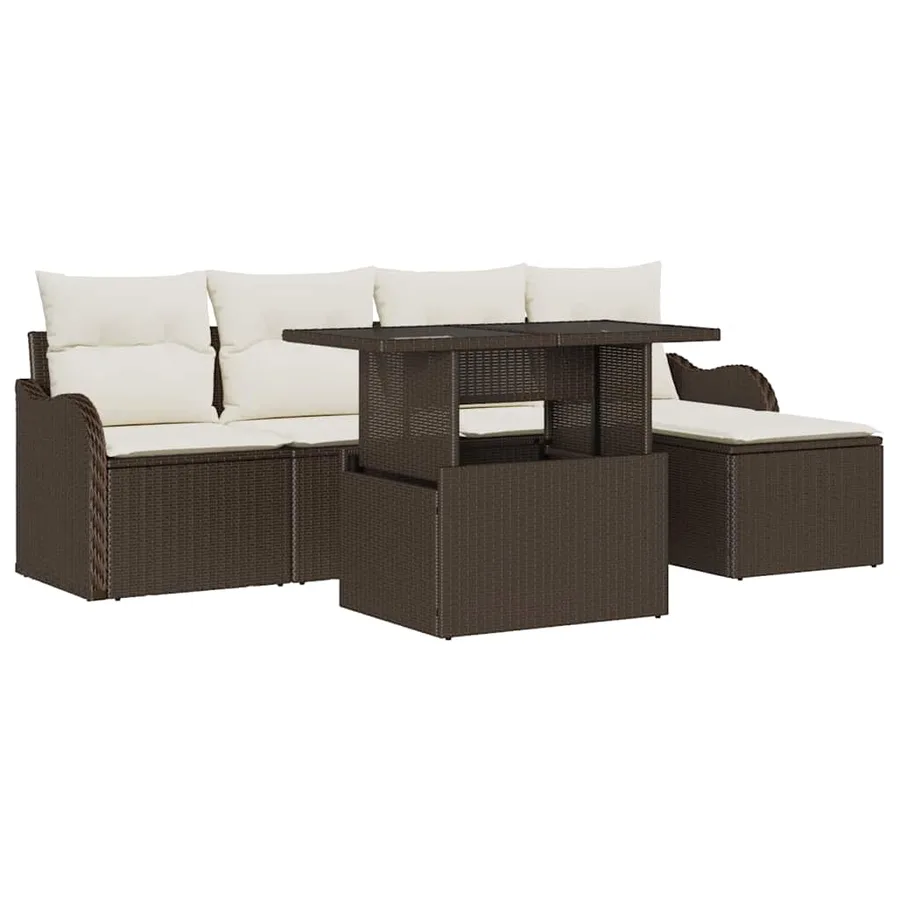 Ensemble de canapé de jardin 6 pcs Marron Polyrotin - 2