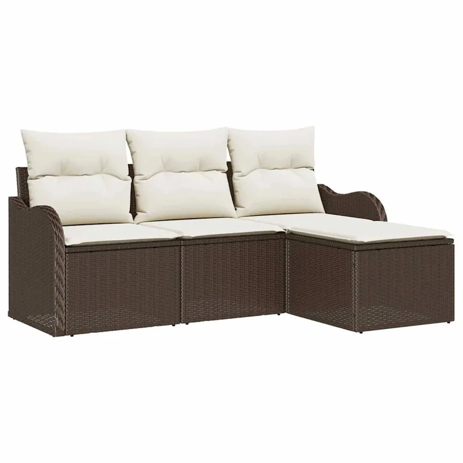 Ensemble de canapé de jardin 4 pcs Marron polyrotin - 2