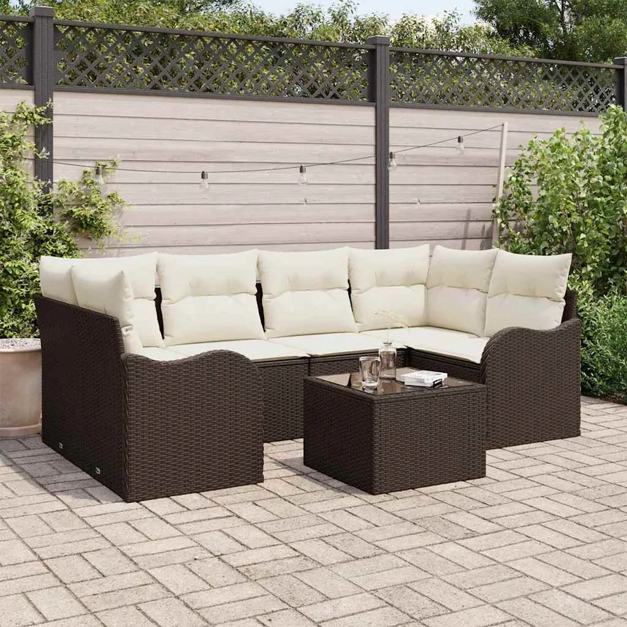 Ensemble de canapé de jardin avec coussin 7 pcs Marron et Crème