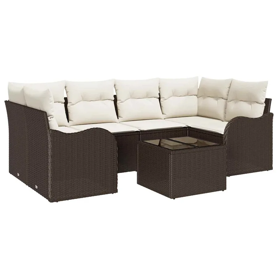 Ensemble de canapé de jardin avec coussin 7 pcs Marron et Crème - 2