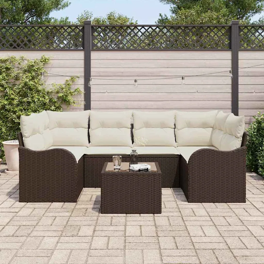 Ensemble de canapé de jardin avec coussin 7 pcs Marron et Crème - 3