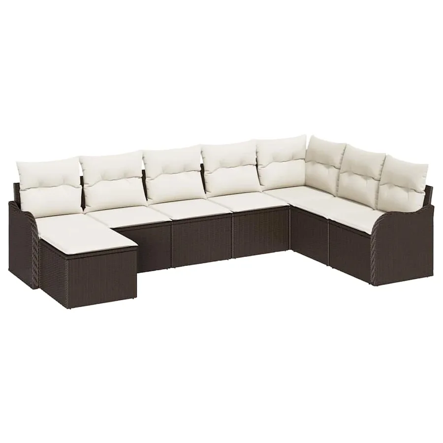 Ensemble de canapé de jardin 8 pcs Marron et blanc Poly rotin - 2