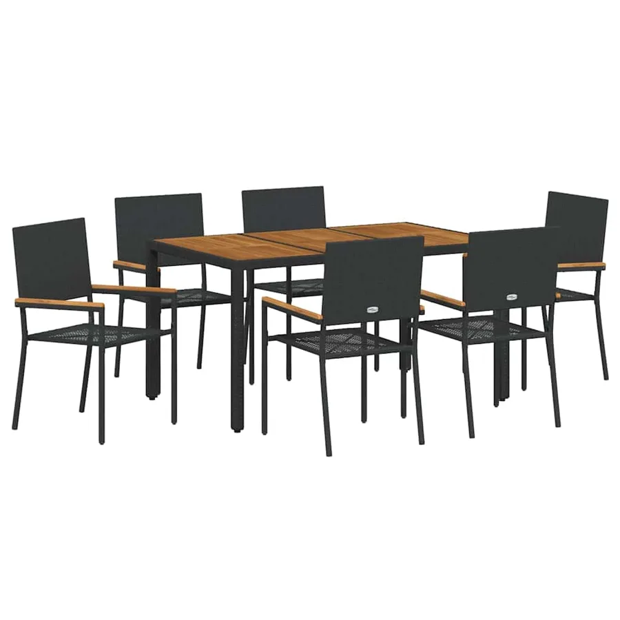 Ensemble de salle à manger pour jardin 7 pcs Noir polyrotin - 2
