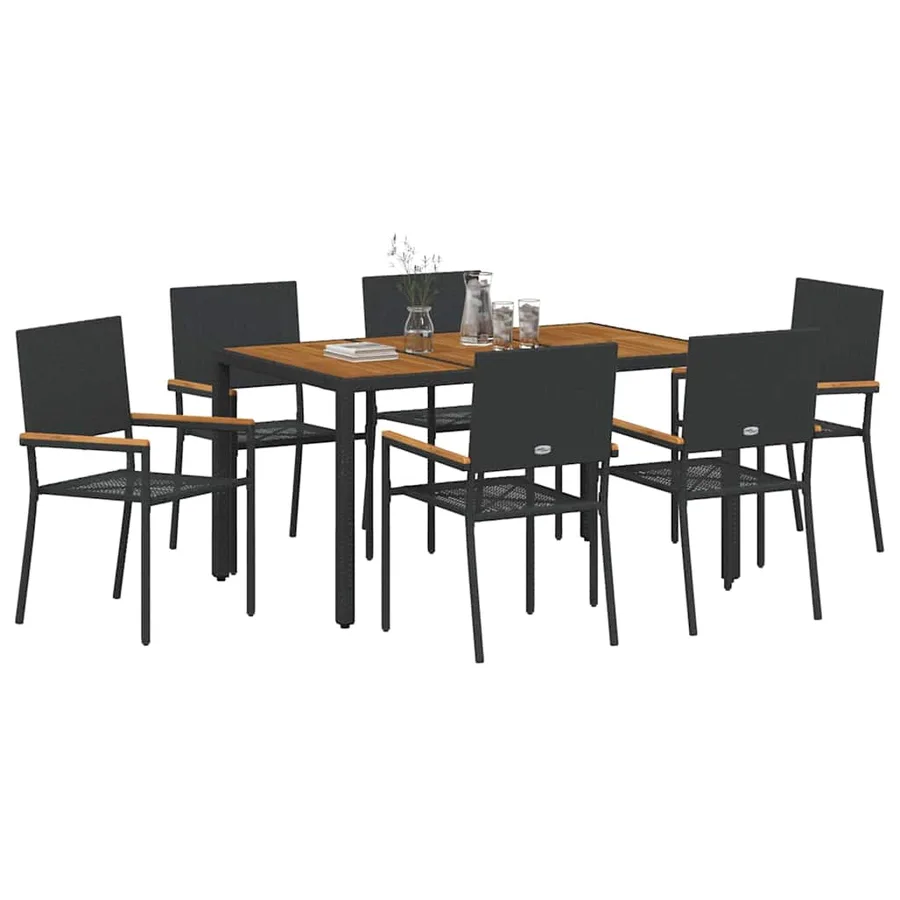 Ensemble de salle à manger pour jardin 7 pcs Noir polyrotin - 3