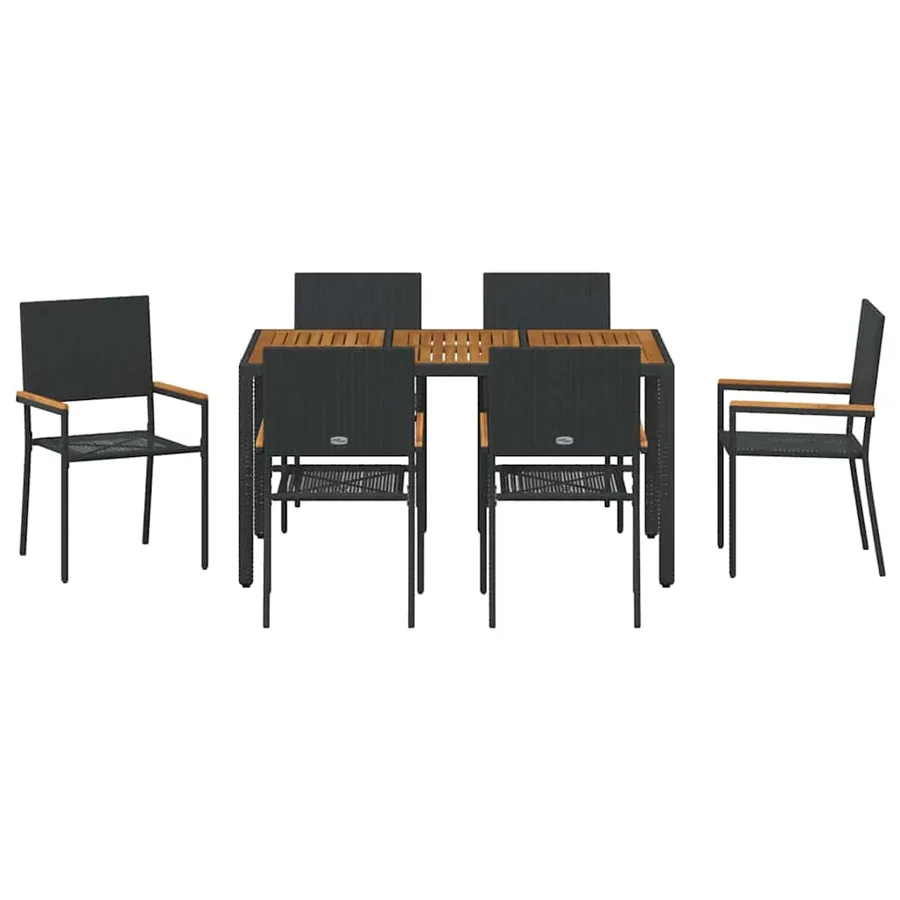 Ensemble de salle à manger pour jardin 7 pcs Noir polyrotin - 7