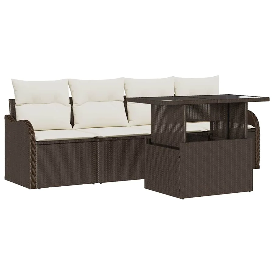 Ensemble de canapé de jardin 5 pcs Marron Poly Rattan - 2