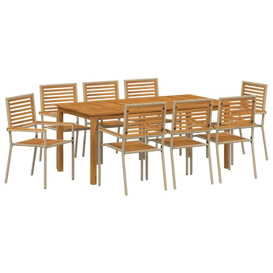 Ensemble de salle à manger pour jardin 9 pcs Beige - 2