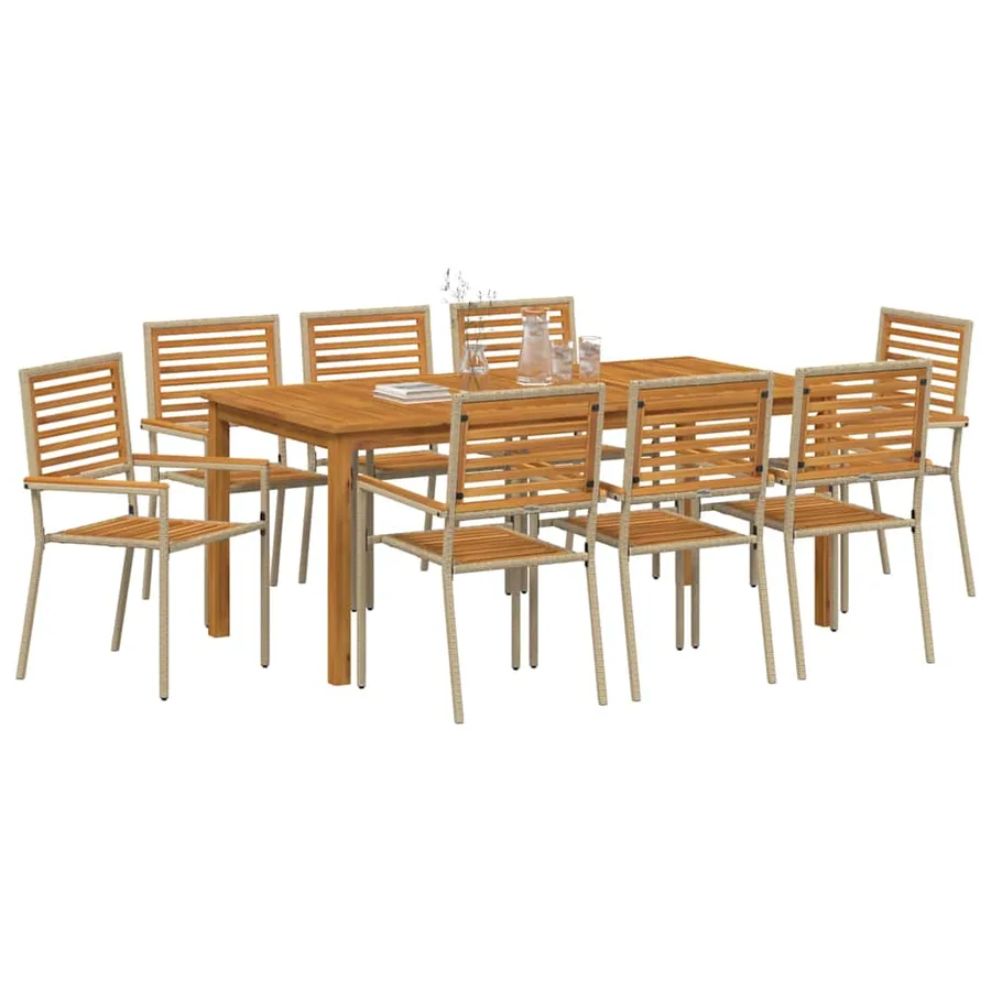 Ensemble de salle à manger pour jardin 9 pcs Beige - 3