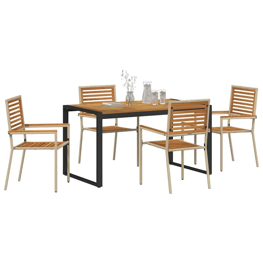 Ensemble de salle à manger pour jardin 5 pcs Beige et Marron - 3