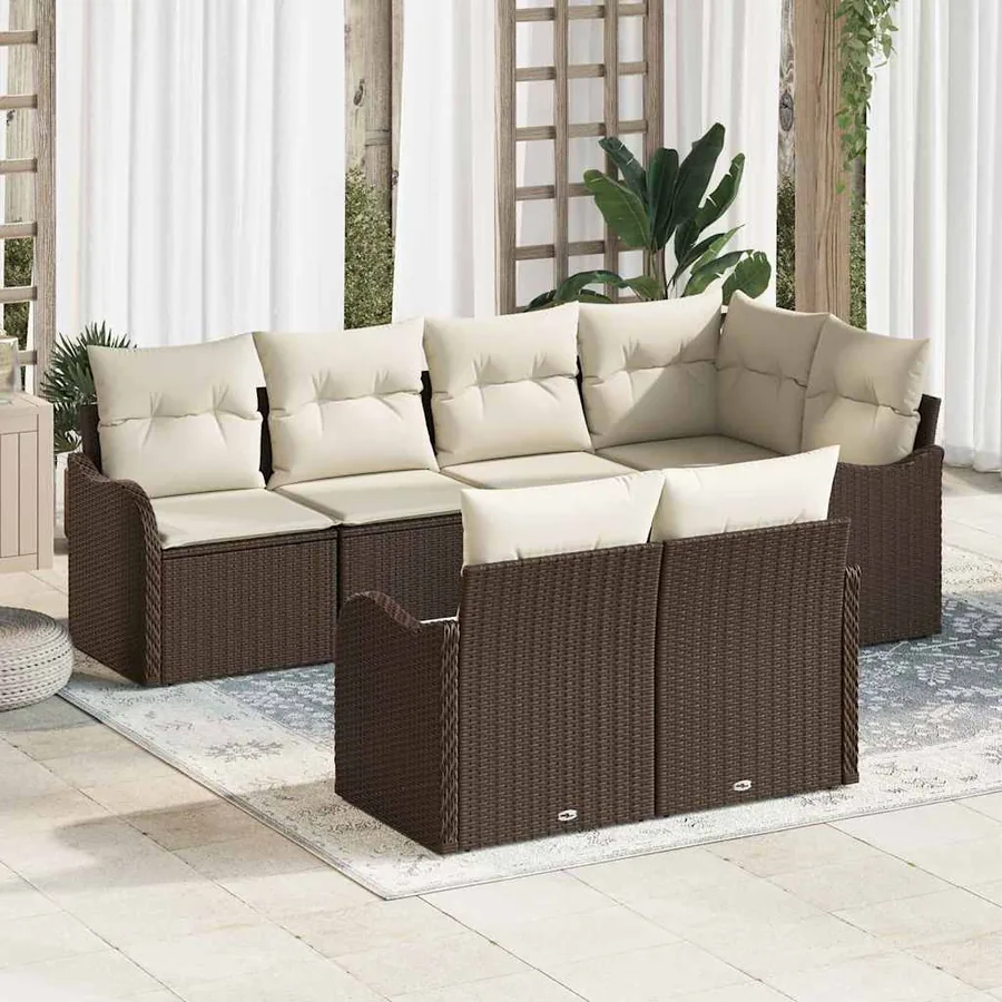 Ensemble de canapé de jardin 7 pcs Marron Poly rotin